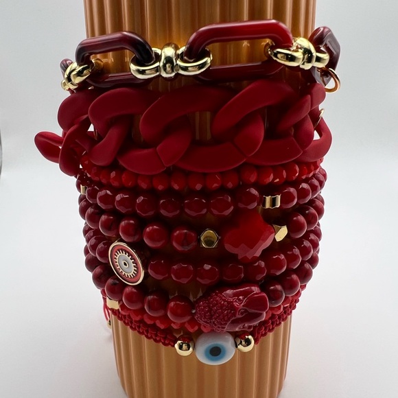 Evening Red Trendy Beaded Bracelet Set - Stylish Fashionable Bead Bracelets - Picture 12 of 15